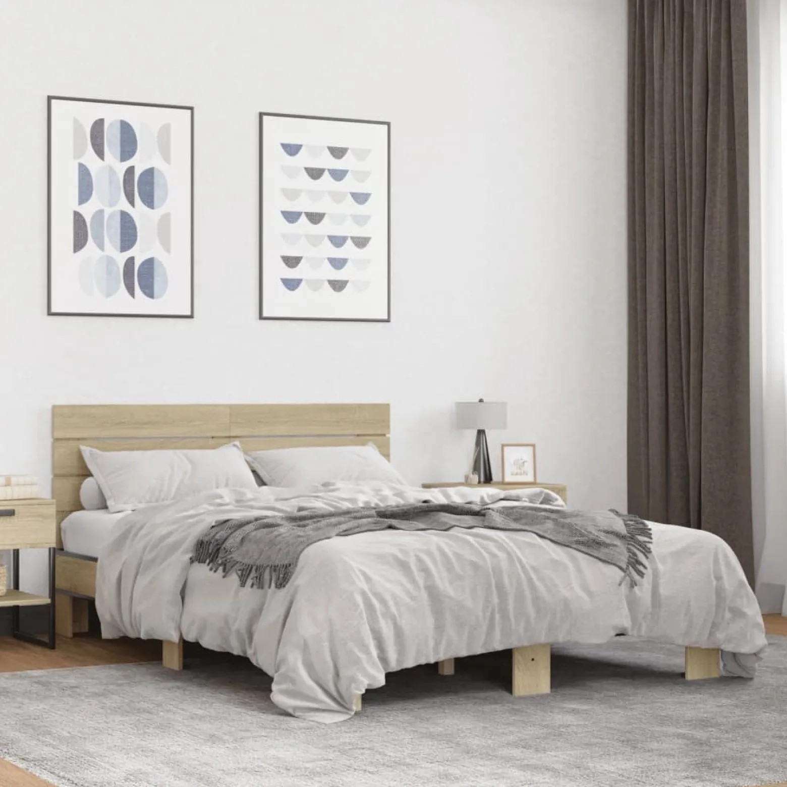Łóżko Ze Stelażem Drewnopodobne Rama Łóżka Do Sypialni Pokoju 140x200 cm