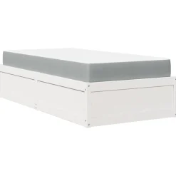 Łóżko z materacem białe 90x200 cm lite drewno sosnowe