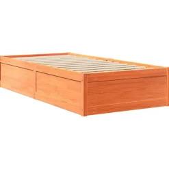 Łóżko z materacem woskowy brąz 90x200 cm lite drewno sosnowe