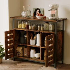 Kredens szafka boczna z otwartymi półkami komoda brązowa kuchnia retro loft