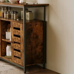 Kredens szafka boczna z otwartymi półkami komoda brązowa kuchnia retro loft