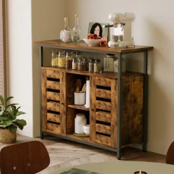 Kredens szafka boczna z otwartymi półkami komoda brązowa kuchnia retro loft