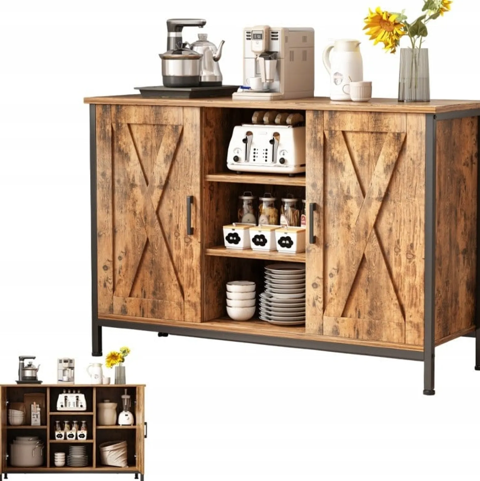 Kredens szafka boczna z otwartymi półkami komoda vintage kuchnia salon loft