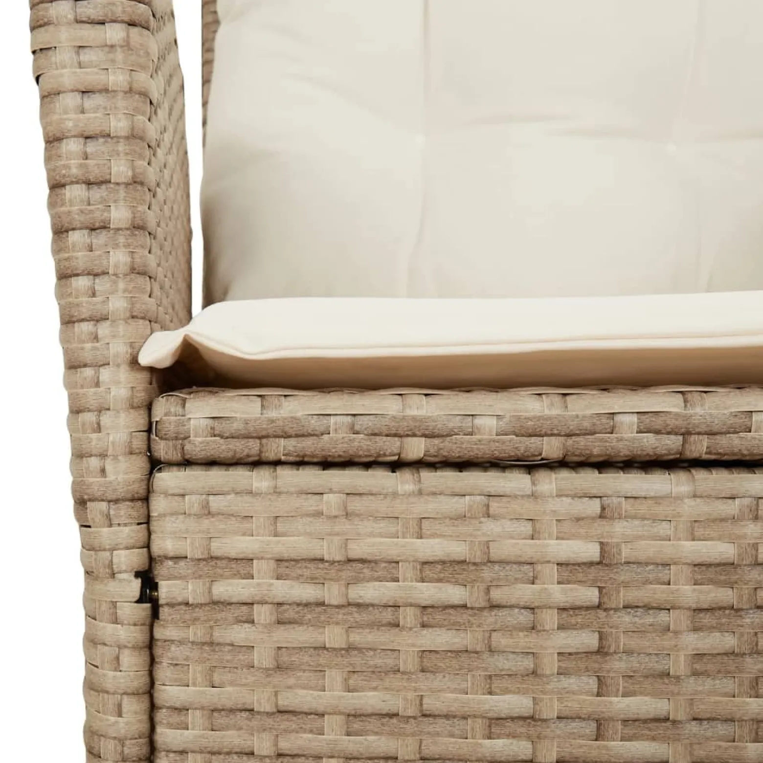 Krzesło Ogrodowe Rozkładane z Poduszką Fotel Ogrodowy Beżowy Rattan