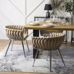 Krzesło Tapicerowane Plecionka Toaletki Loft SIENA Beżowe