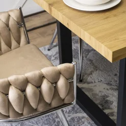 Krzesło Tapicerowane Plecionka Toaletki Loft SIENA Beżowe