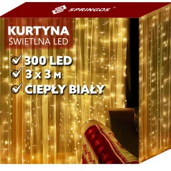 Kurtyna świetlna ciepły biały 300 Led lampki wewnętrzne USB