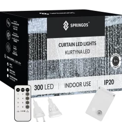 Kurtyna świetlna 300 led lampki choinkowe sople biały zimny