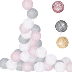 Lampki dekoracyjne cotton balls 10 LED 10 kul różowe szare