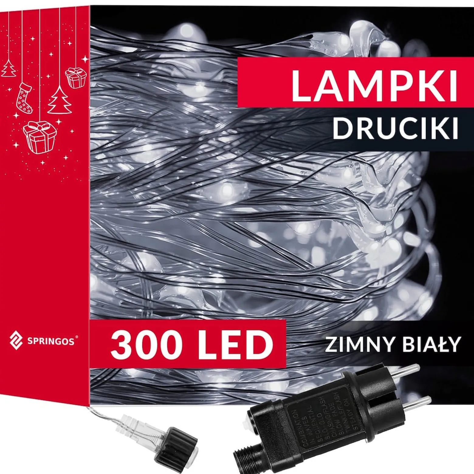 Lampki choinkowe 300 led druciki na prąd biały zimny