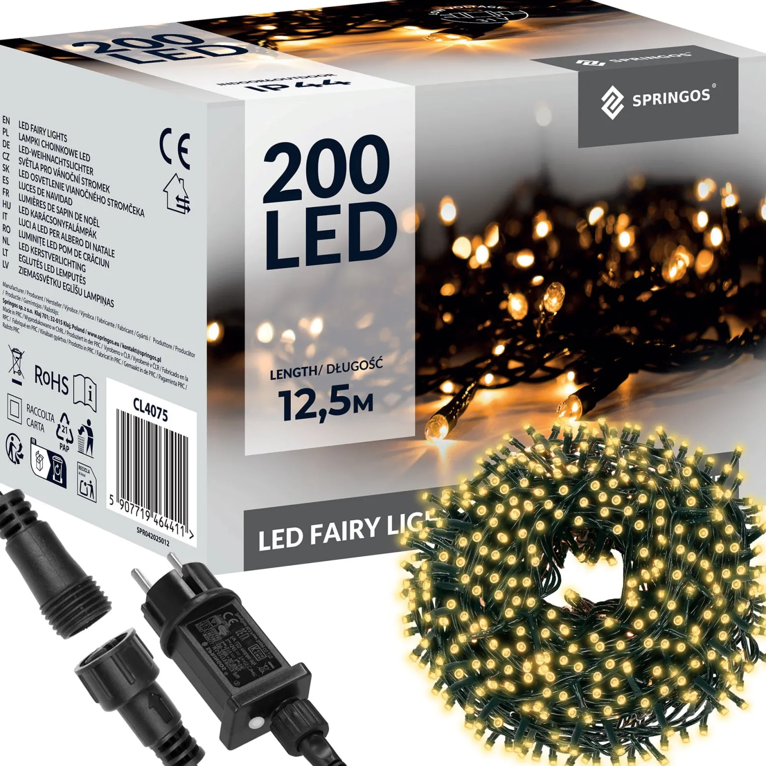 Lampki choinkowe 200 LED 12,5 m biały ciepły zewnętrzne