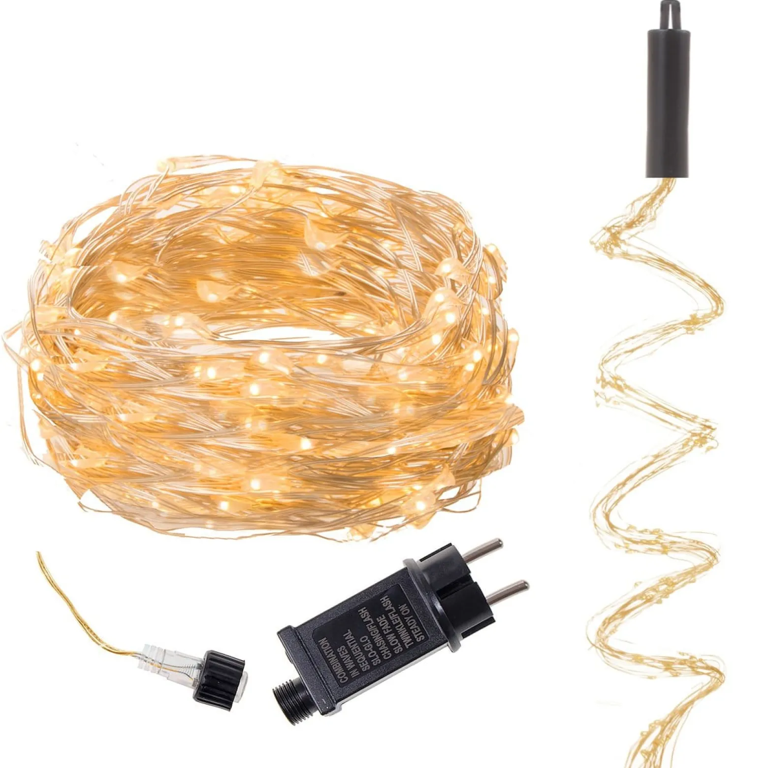 Lampki choinkowe 300 LED na prąd włosy anioła ciepły biały