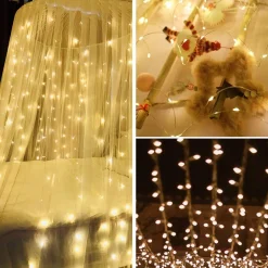 Lampki choinkowe 300 LED na prąd włosy anioła ciepły biały