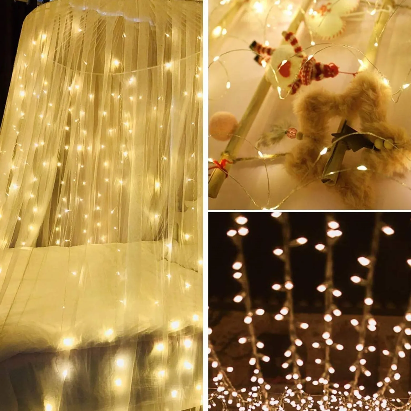 Lampki choinkowe 300 LED na prąd włosy anioła ciepły biały
