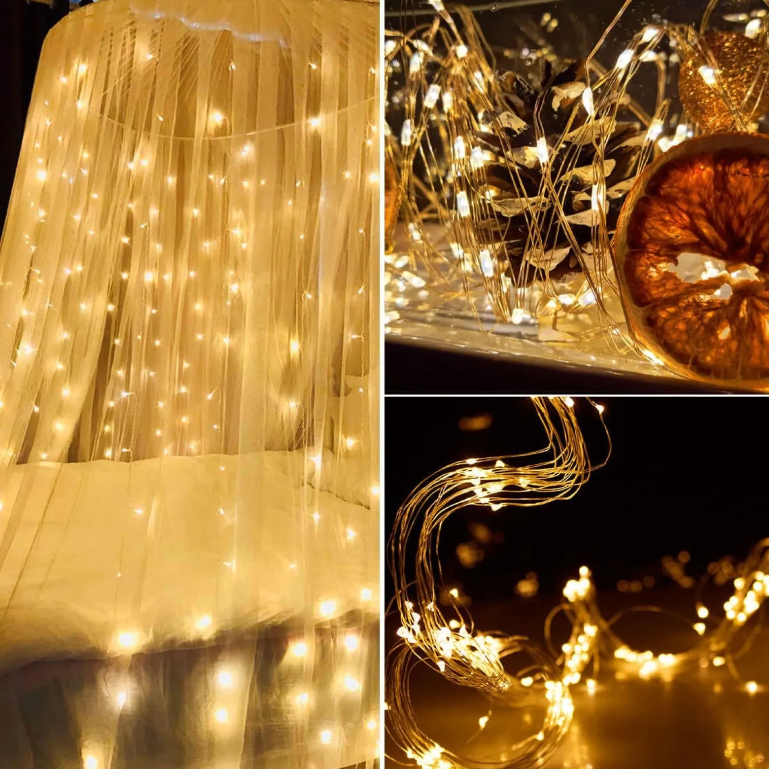 Lampki choinkowe 300 LED na prąd włosy anioła ciepły biały