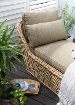 Leżak ogrodowy rattanowy poduchy naturalny