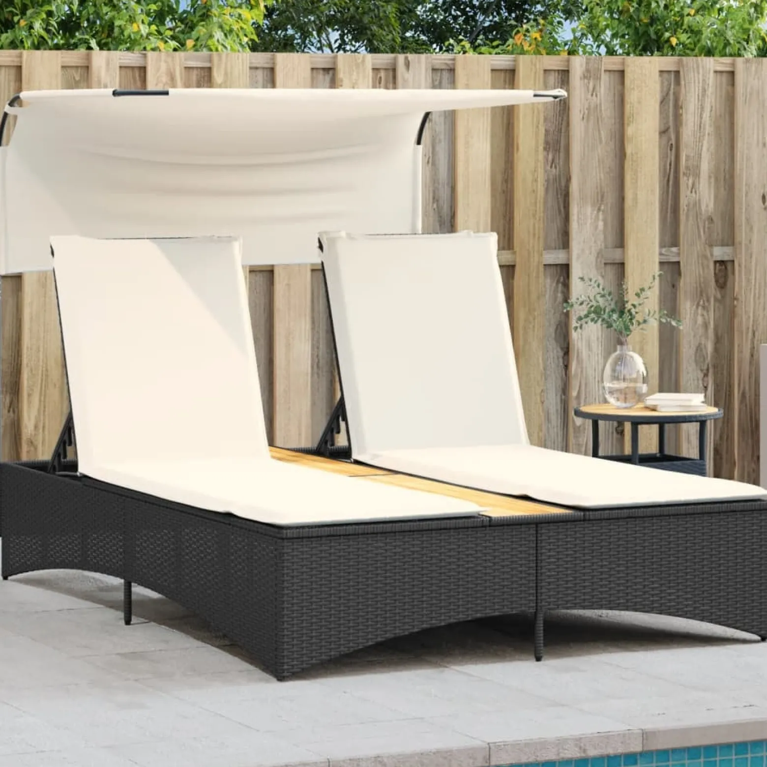 Leżanka Ogrodowa z Daszkiem i Poduszkami Polirattan Leżak Łóżko Ogrodowe