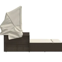 Leżanka Ogrodowa z Daszkiem i Poduszkami Polirattan Leżak Łóżko Ogrodowe