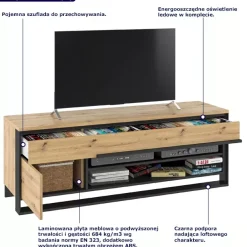 Loftowa szafka pod telewizor dąb artisan - Rivon