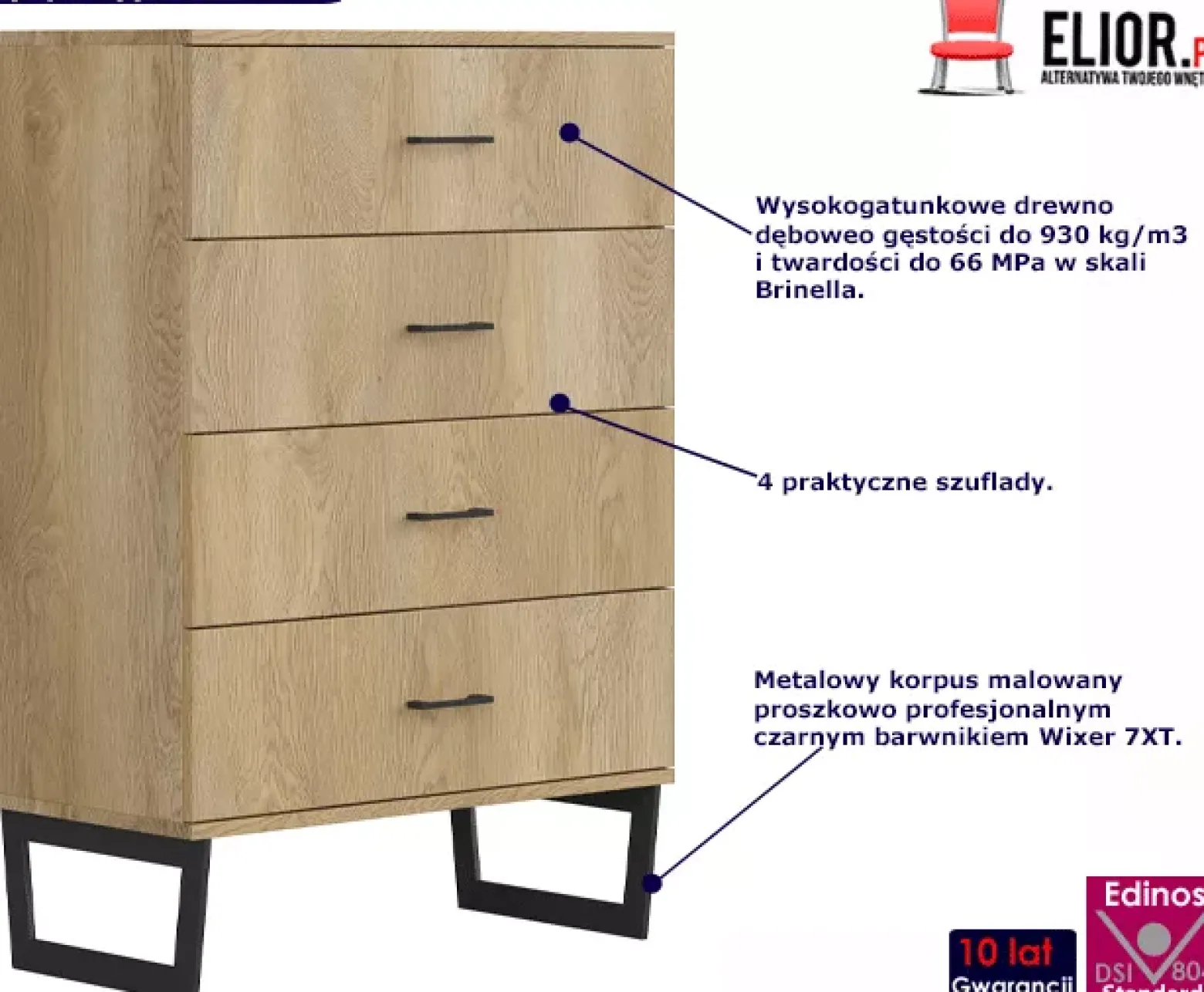 Loftowa komoda na nóżkach z szufladami - Mareon