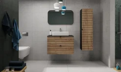 LOFT Szafka łazienkowa 80 czarna/craft z blatem czarnym