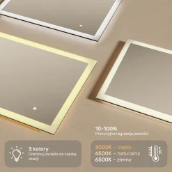 Lustro łazienkowe LED 80x60cm - zaokrąglone - LED Dual, włącznik