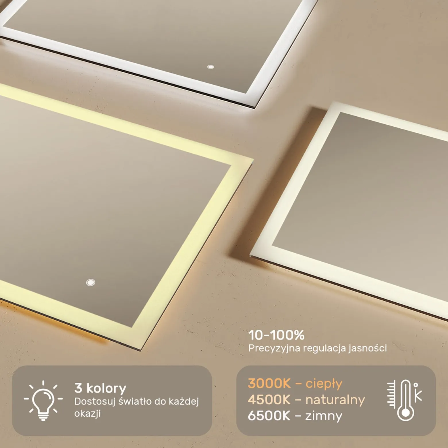 Lustro łazienkowe LED 80x60cm - zaokrąglone - LED Dual, włącznik