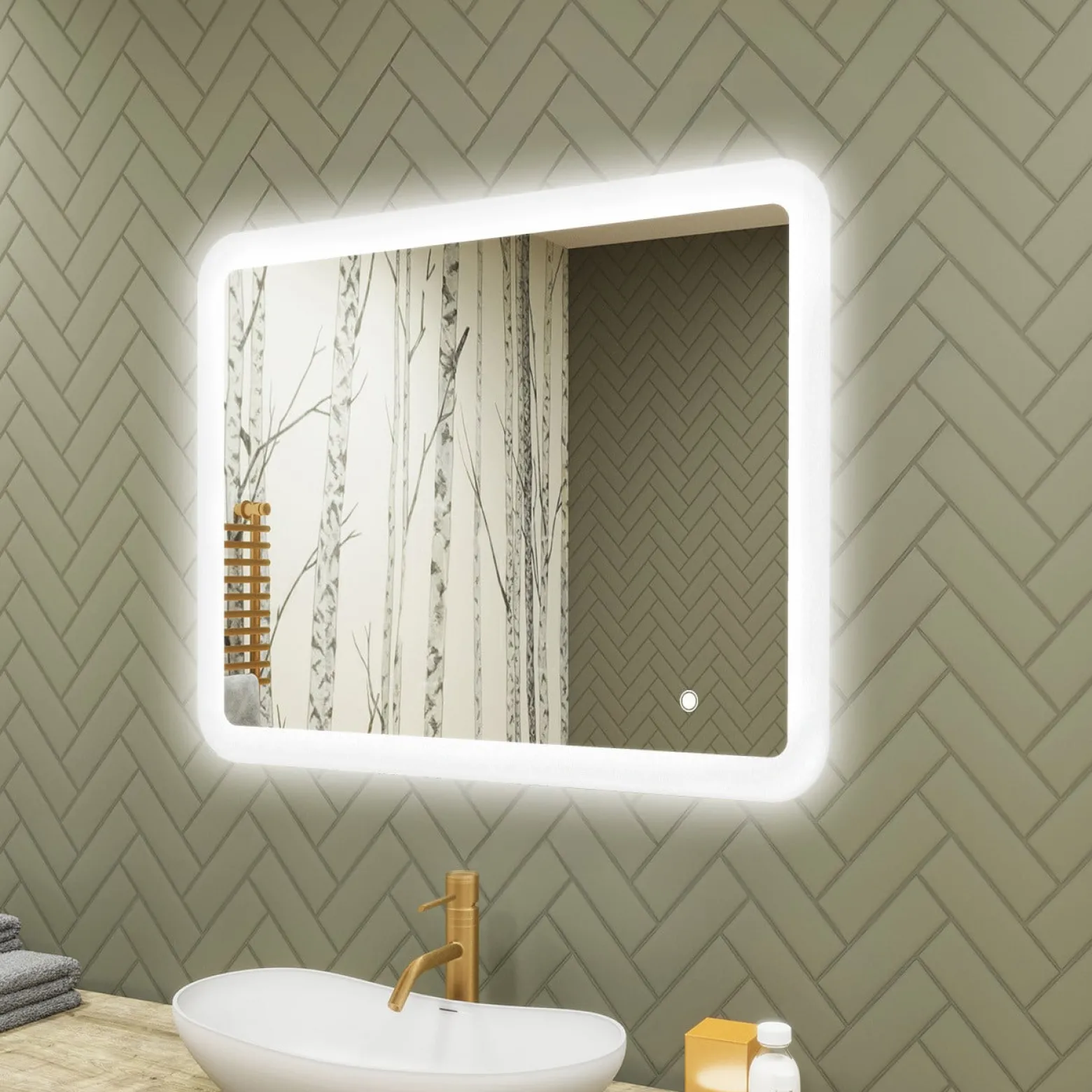 Lustro łazienkowe LED 80x60cm - zaokrąglone - LED Dual, włącznik