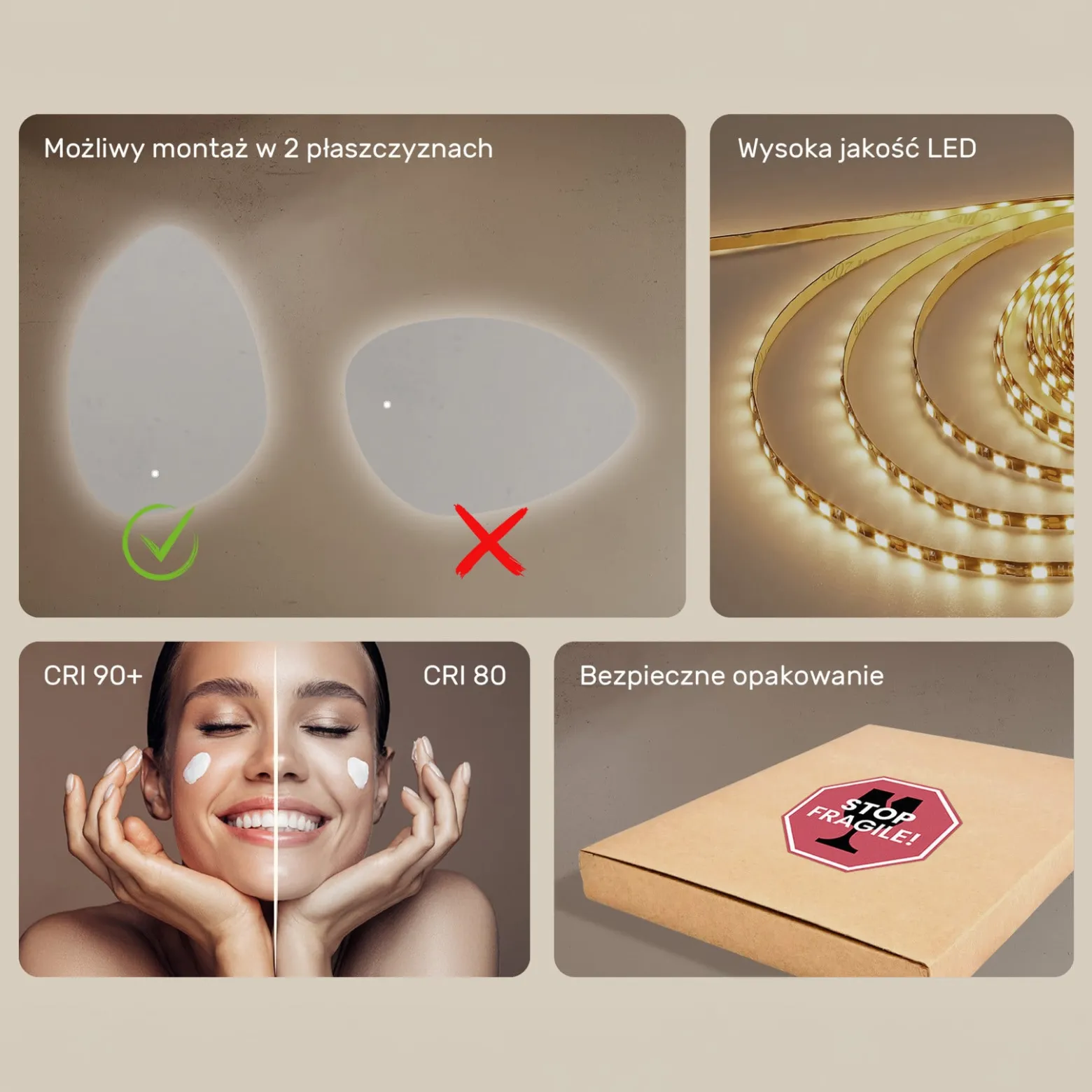 Lustro łazienkowe LED 64x94cm - nieregularne - LED Dual, włącznik
