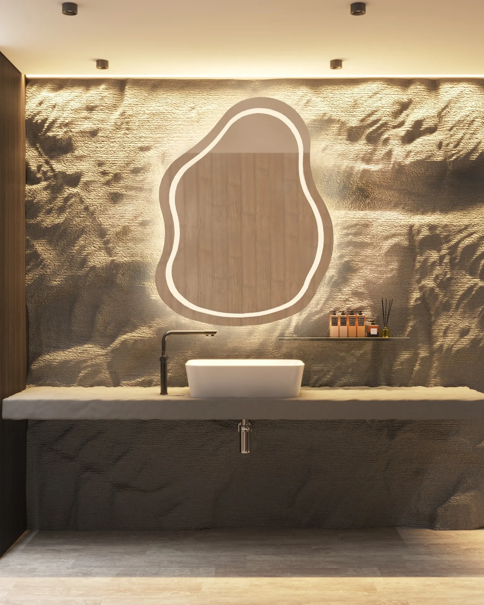 Lustro łazienkowe o nieregularnym kształcie - STONE LED II