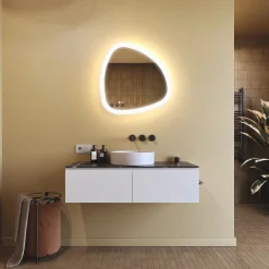 Lustro łazienkowe 64x64cm nieregularne - LED Dual, włącznik, mata grzewcza