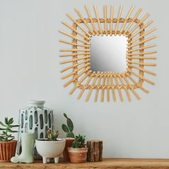 Lustro Boho Bambus Ścienne Kwadrat 45Cm Naturalne Qdj071