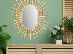 Lustro Boho Bambus Ścienne Kwadrat 45Cm Naturalne Qdj071