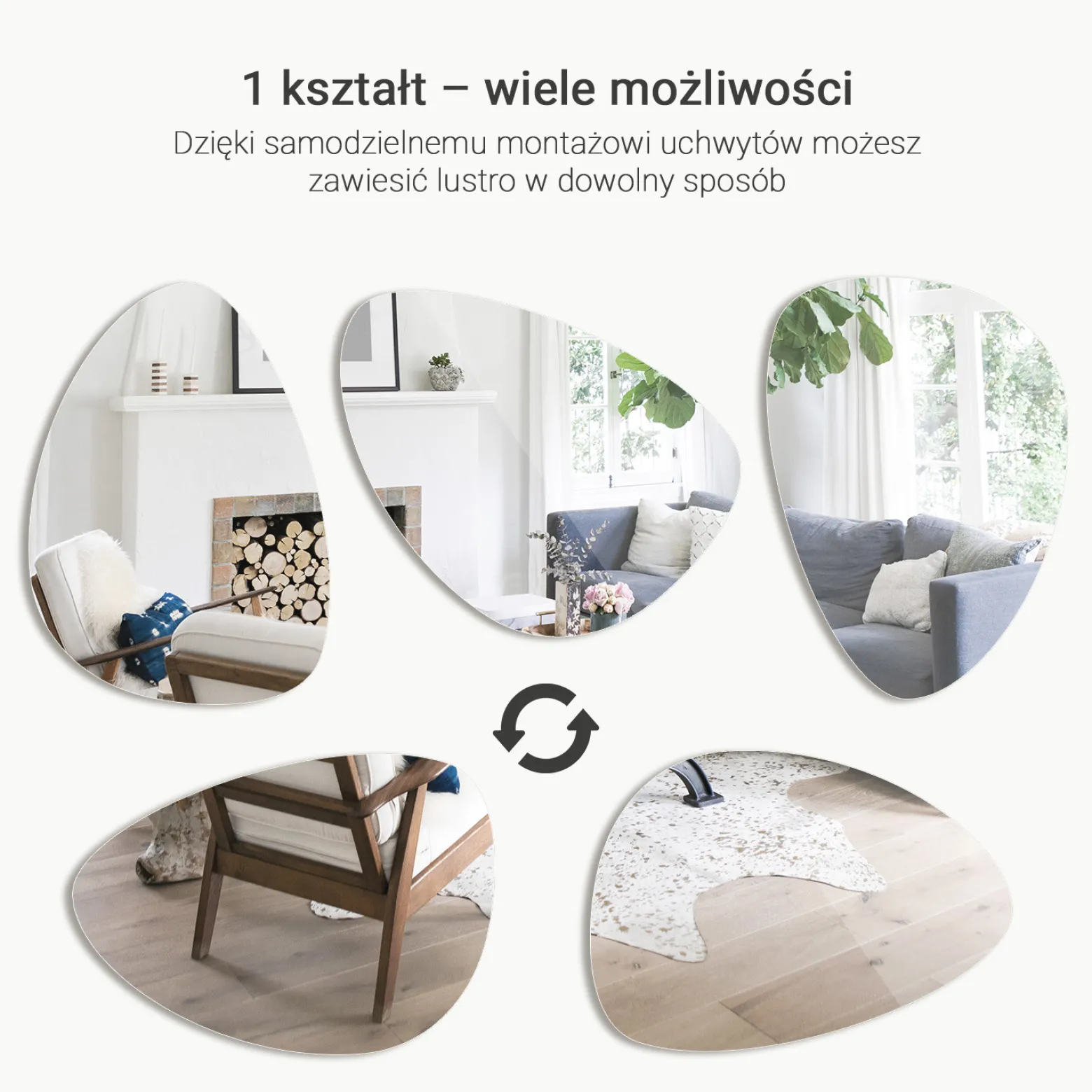 Lustro ścienne owalne, nieregularne, do łazienki 50x70 Wallfluent