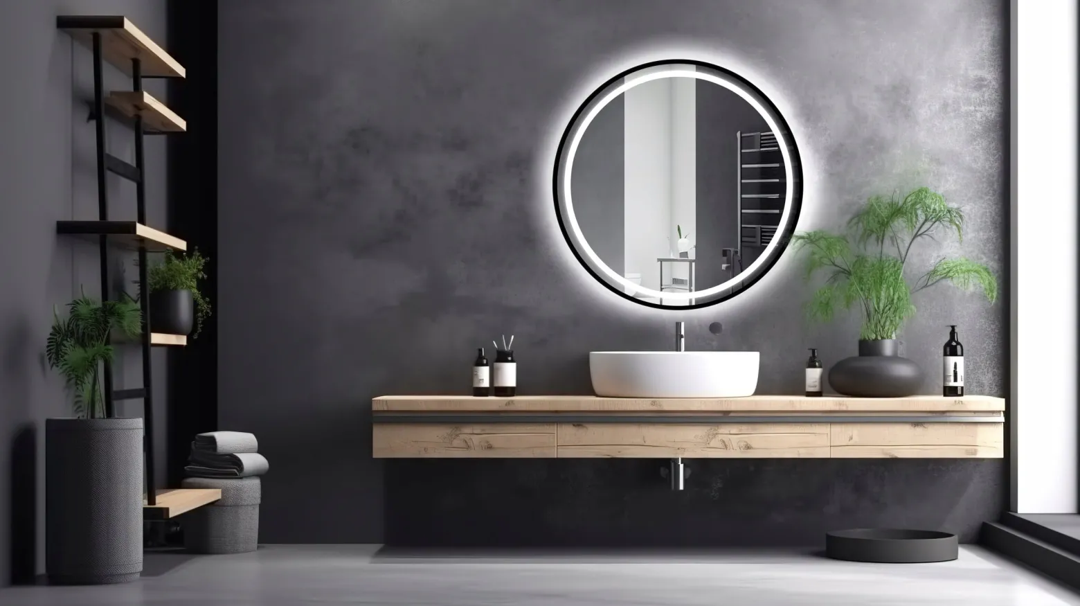 Lustro led 50 w czarnej ramie aluminiowej loft okrągłe loftowe premium