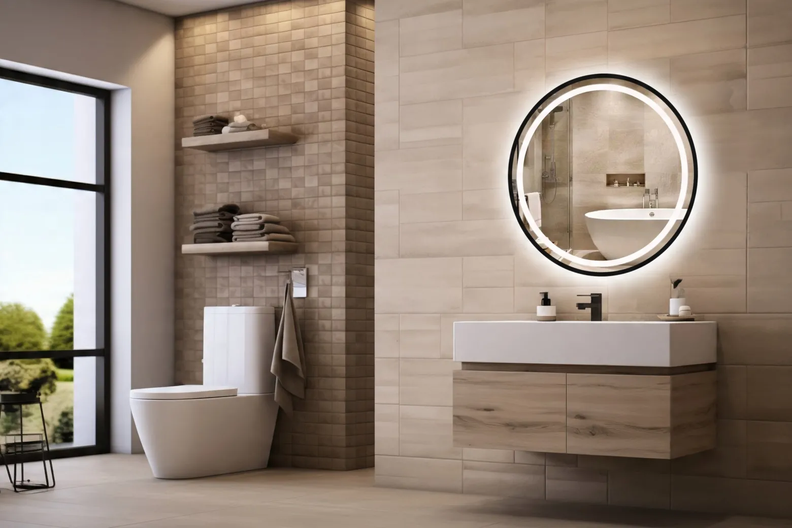 Lustro led 50 w czarnej ramie aluminiowej loft okrągłe loftowe premium