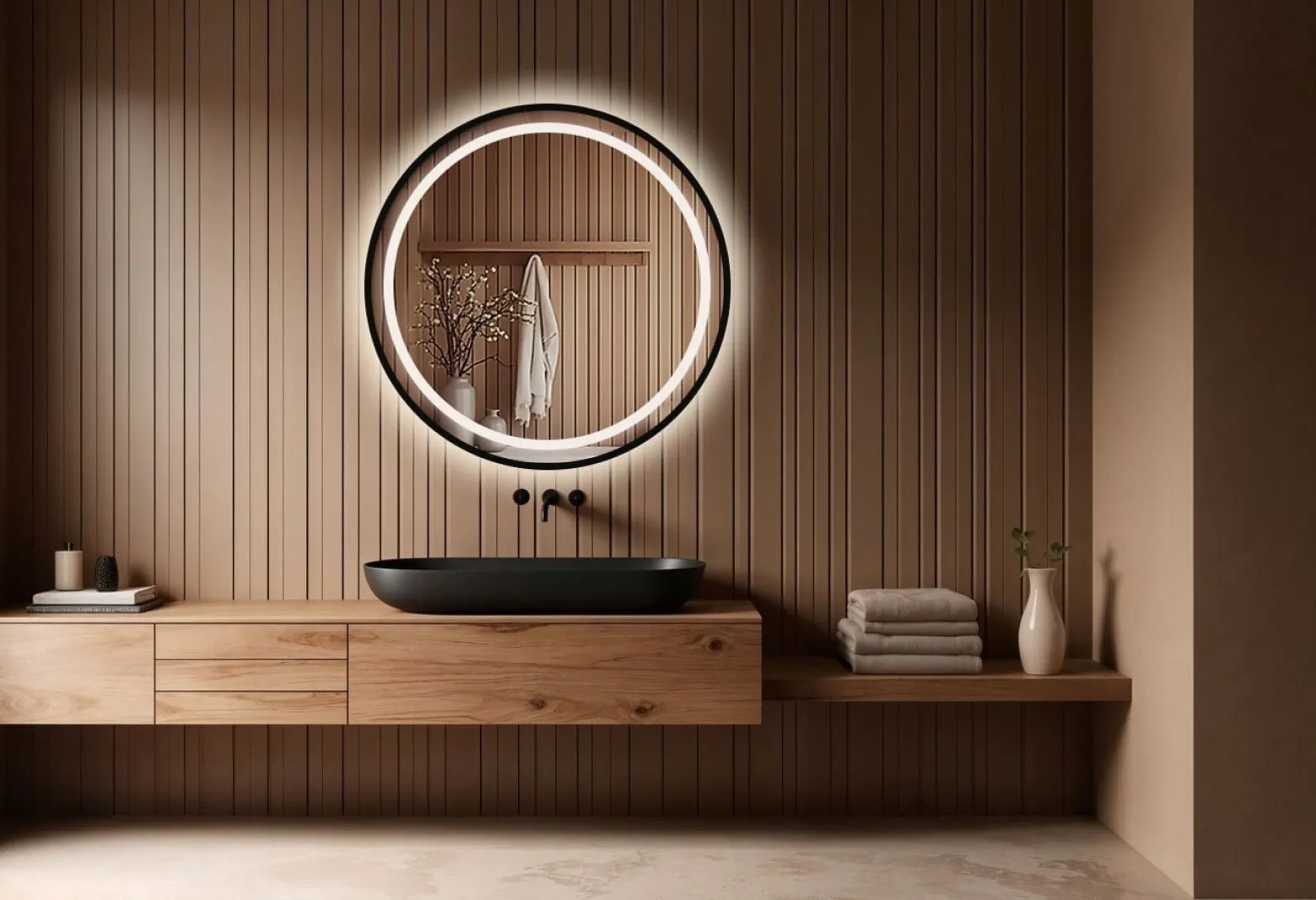 Lustro led 50 w czarnej ramie aluminiowej loft okrągłe loftowe premium