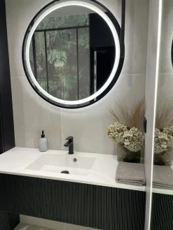 Lustro led 50 w czarnej ramie aluminiowej loft okrągłe loftowe premium