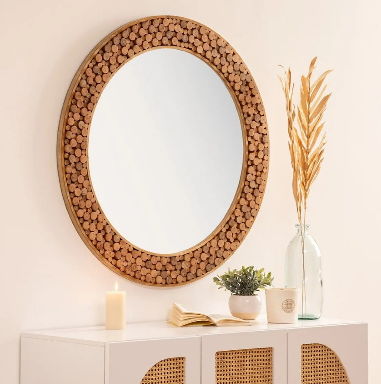 Lustro okrągłe drewniane Inori 99 cm