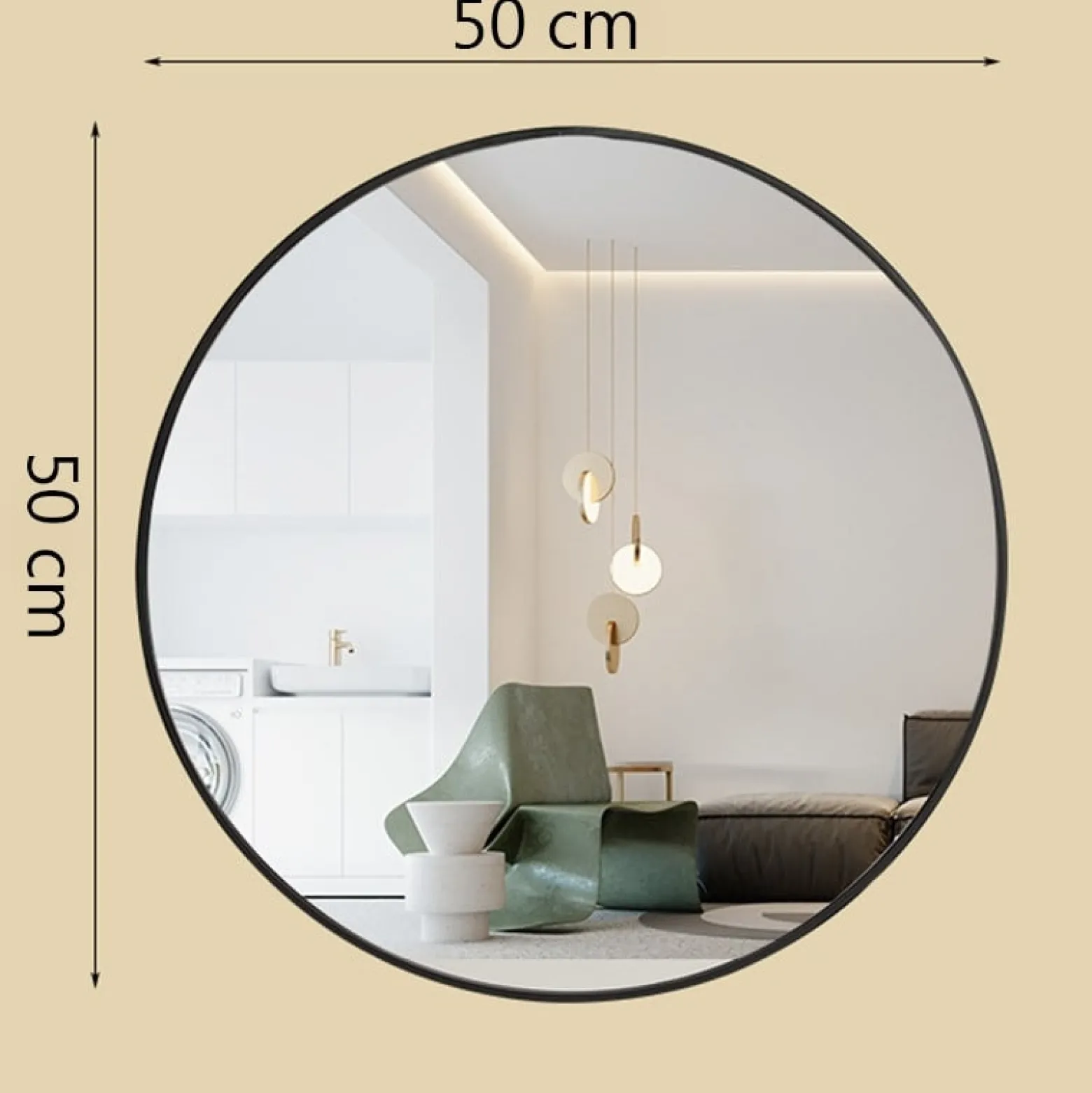 Lustro okrągłe industrialne czarne 50cm XXL