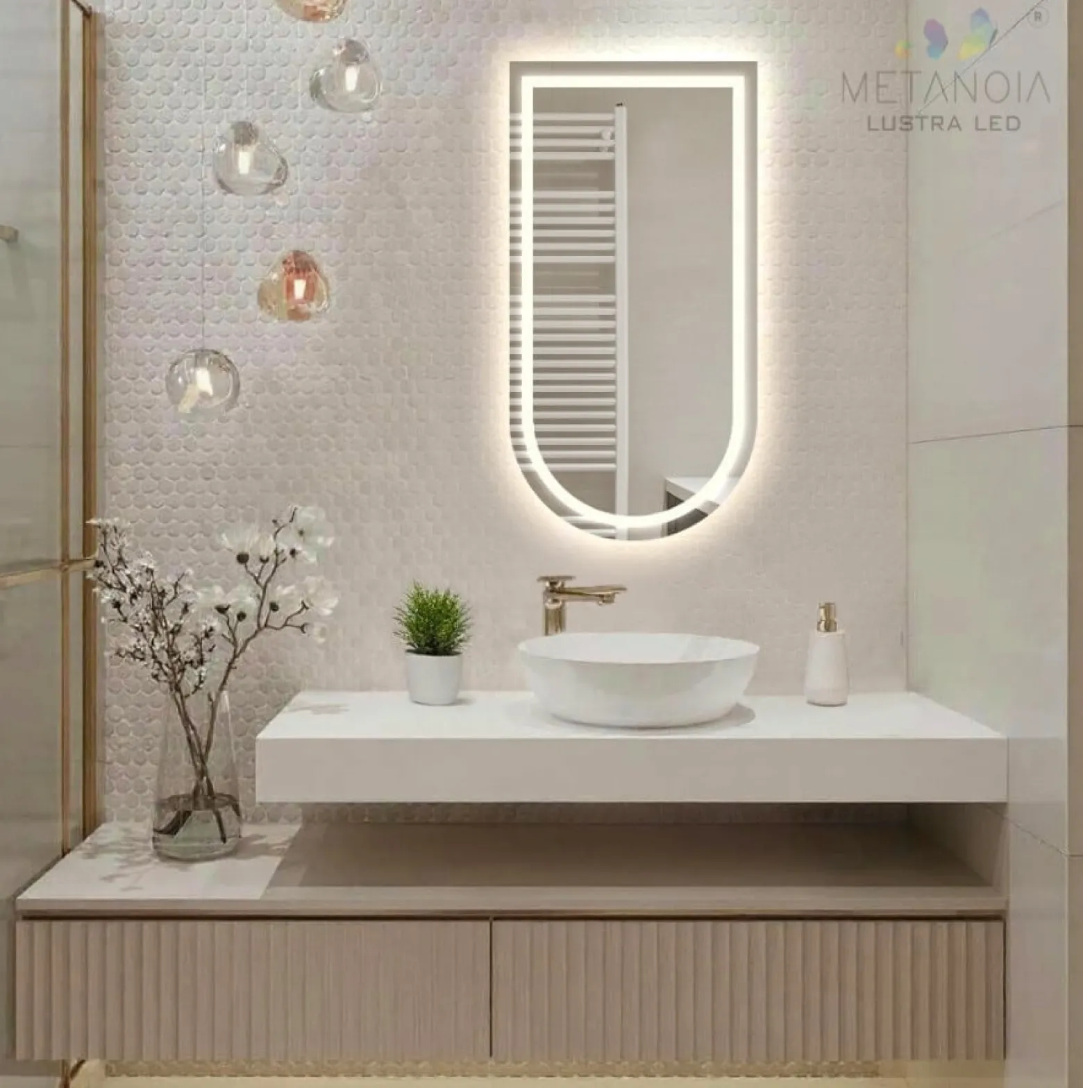 Lustro półowalne łazienkowe led 40x90 cm półowal ledy cob 480 diod/m