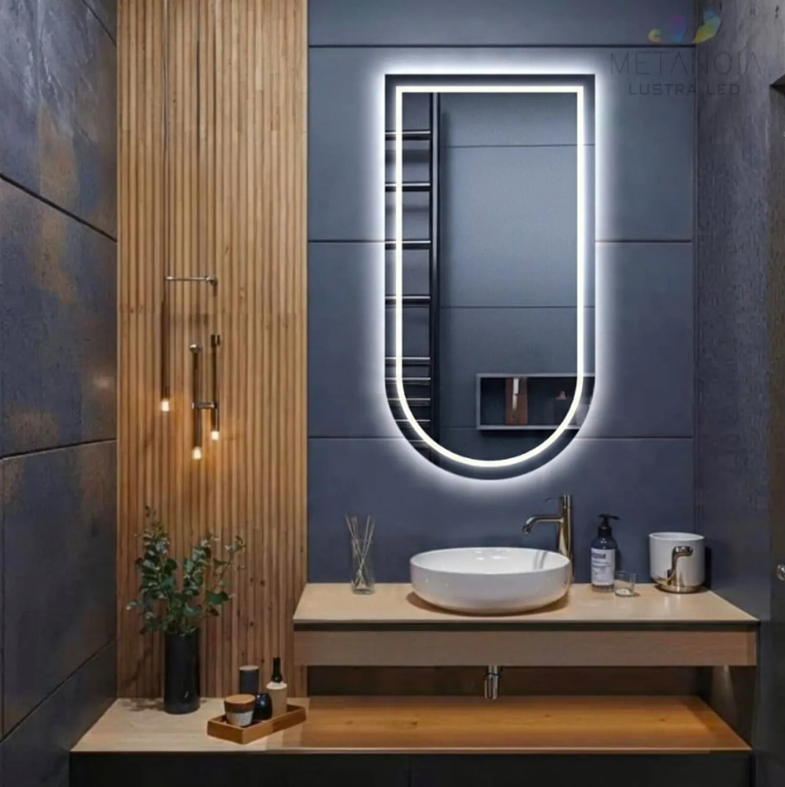 Lustro półowalne łazienkowe led 40x90 cm półowal ledy cob 480 diod/m