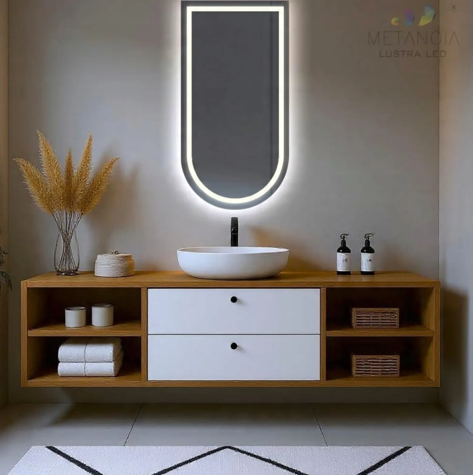 Lustro półowalne łazienkowe led 40x90 cm półowal ledy cob 480 diod/m