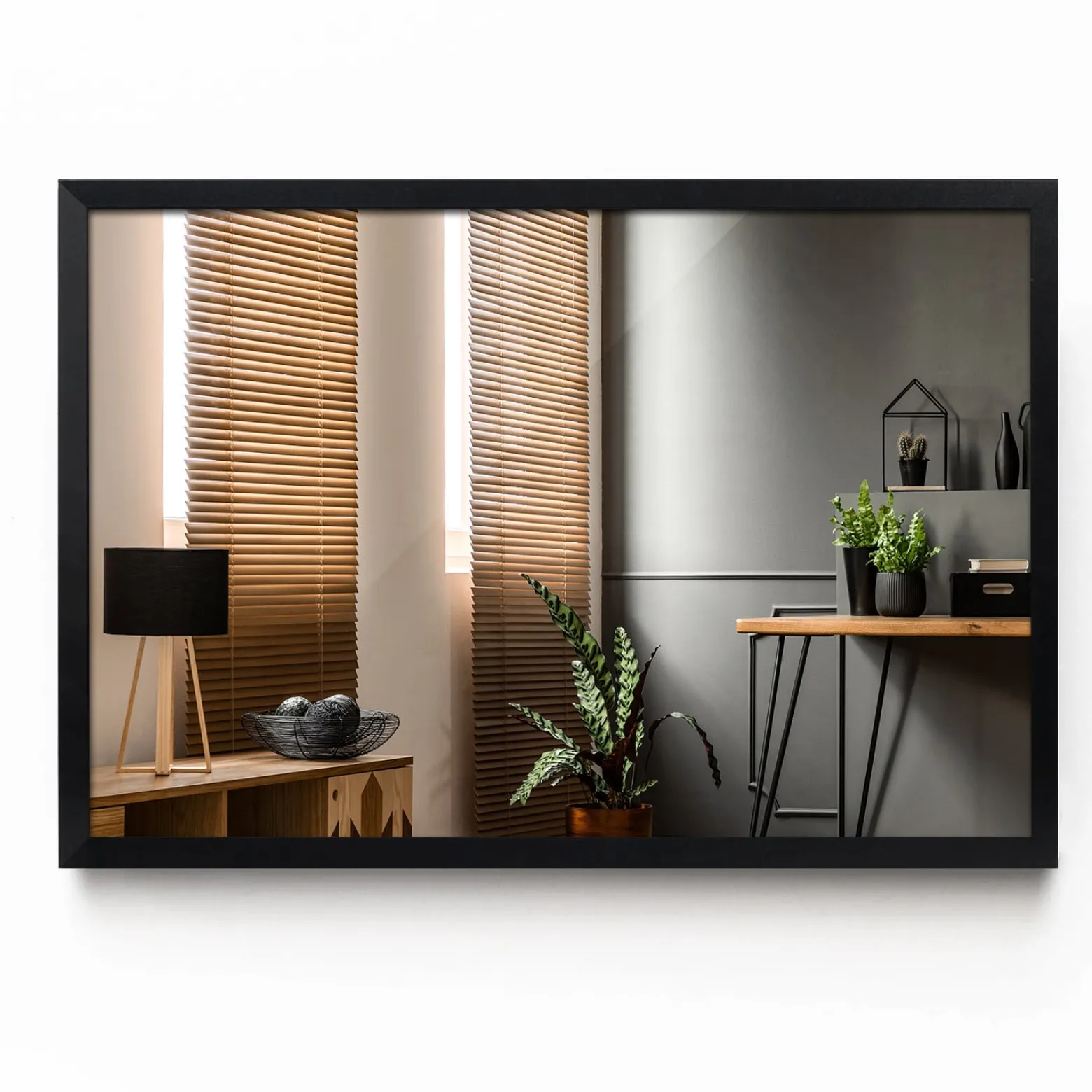 Lustro Prostokątne w Czarnej Ramie Glamour 60x40