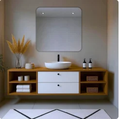 Lustro 60x60 cm zaokrąglone rogi bez oświetlenia łazienkowe bez ramy