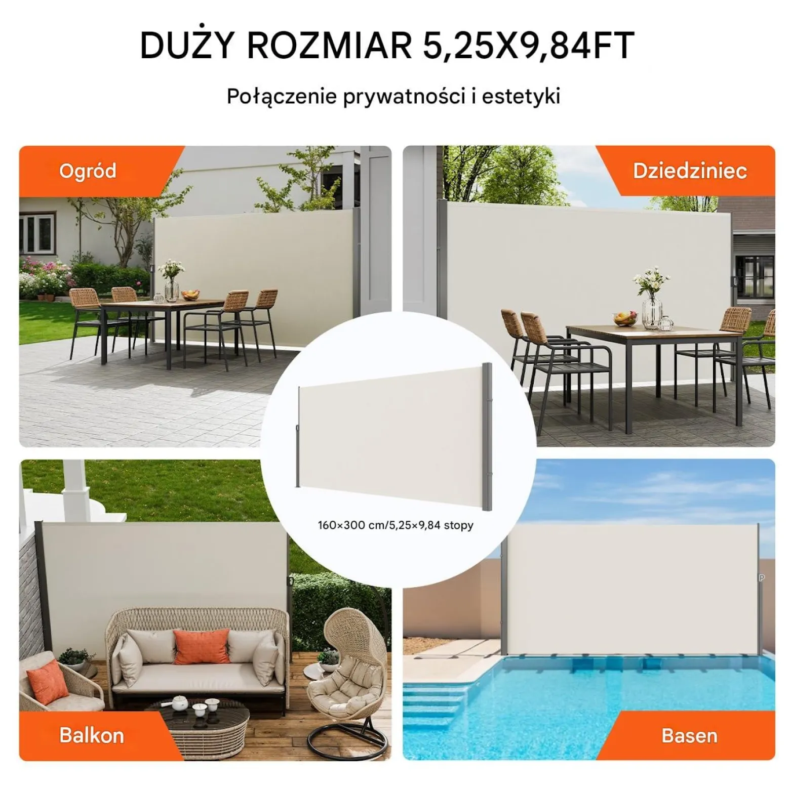 Markiza boczna parawan osłona na taras roleta przeciwsłoneczna 160 x 300 cm