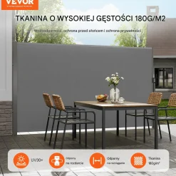 Markiza boczna parawan szara na taras roleta przeciwsłoneczna 180 x 350 cm