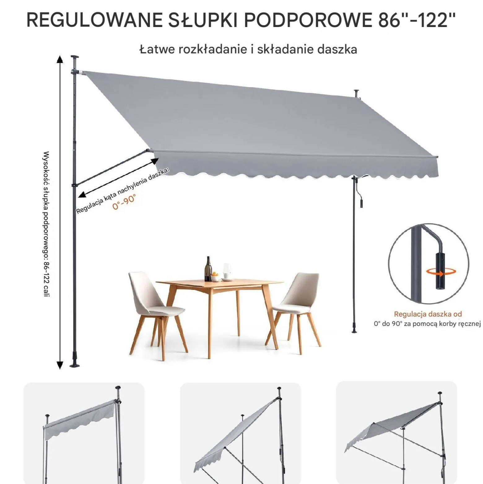Markiza Tarasowa 400 x 120 cm z Korbką Ręczną