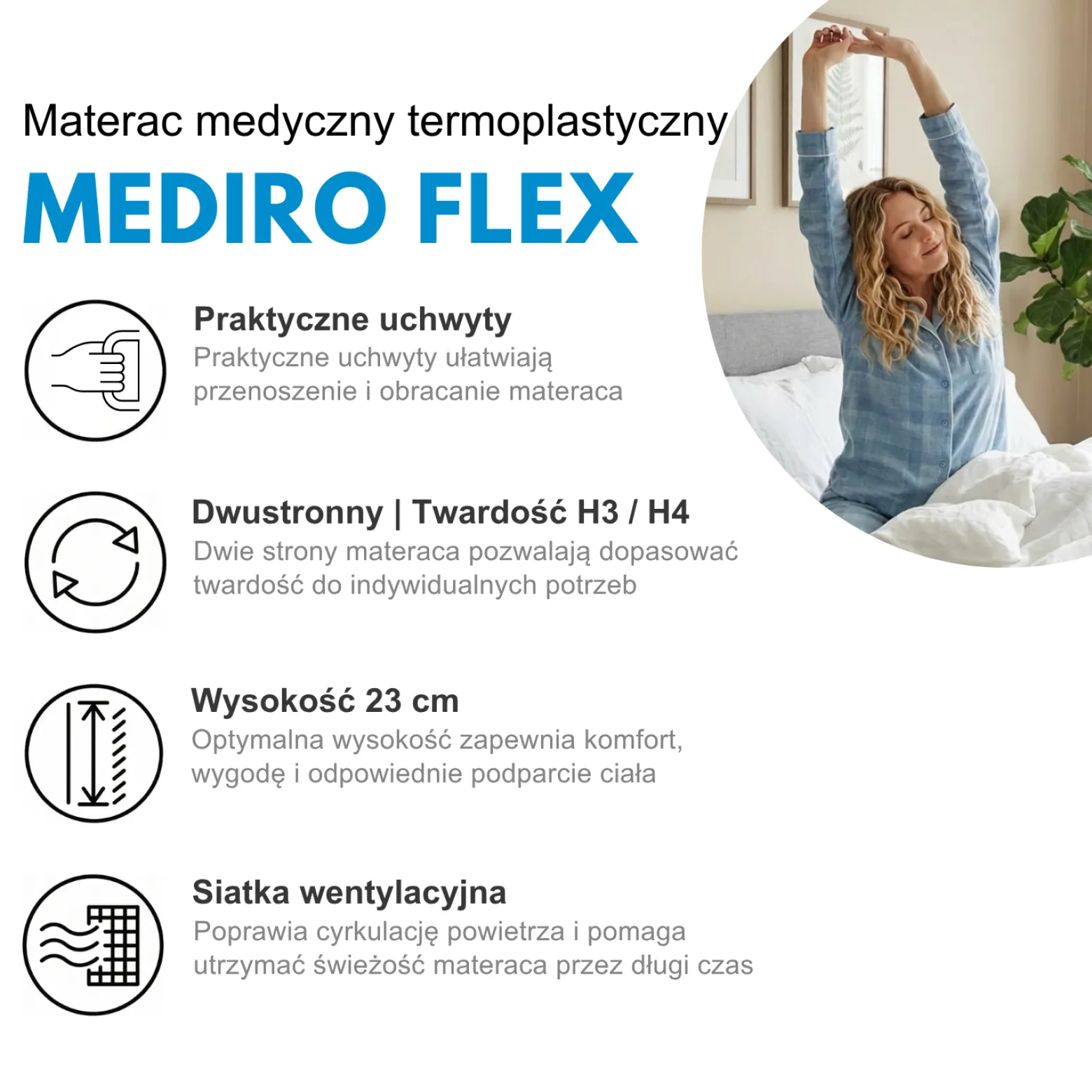 Materac Medyczny Termoelastyczny Visco Memory MEDIRO FLEX 80x200 H3/H4