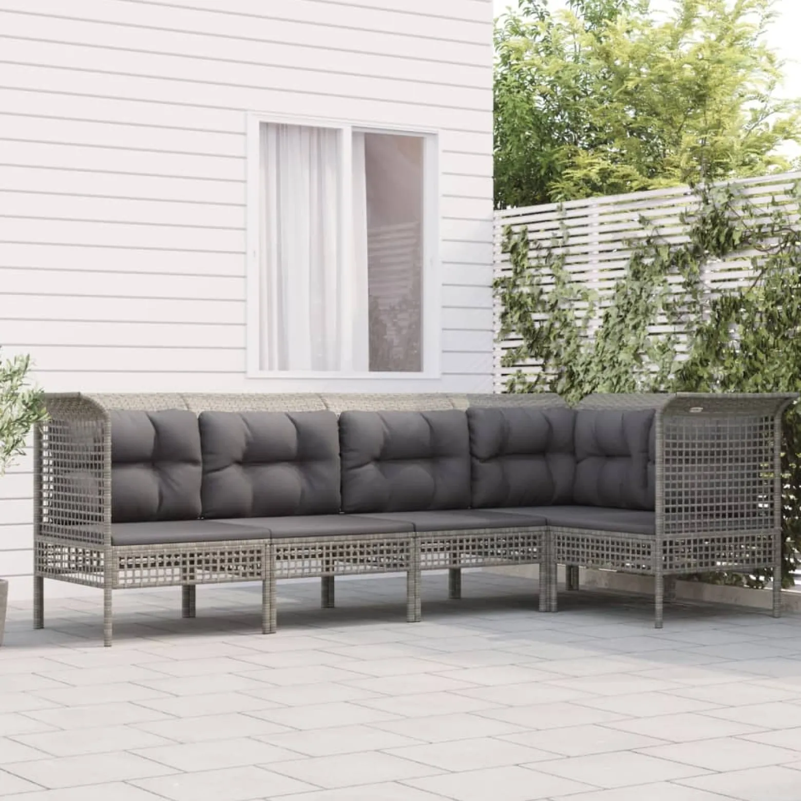 Meble ogrodowe Szary Technorattan 3x hjørne + 2x sofa środkowa vidaXL
